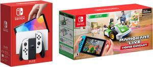 Nintendo Switch OLED Model with White JoyCon and Nintendo Mario Kart Live Home Circuit  Luigi Set Edition Bundle SET