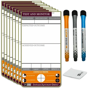 PMXBOARD Kaizen Test and Monitor Magnetic Cards Set, 8 Reusable Magnetic KPI Cards for Baseline, Target and Actual Results, Markers and Cleaning Kit PMXBOARD Kaizen Test and Monitor Magnetic Cards Set, 8 Reusable Magnetic KPI Cards for Baseline, Target and Actual Results, Markers and Cleaning Kit