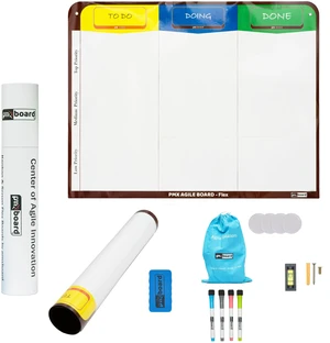 PMXBOARD 6 Column Magnetic Kanban Board Flex, 58.26 x 26.6 in Thin Rollable Magnetic Dry-Erase Board Only, Markers, Cleaning Set and Mounting Kit PMXBOARD 6 Column Magnetic Kanban Board Flex, 58.26 x 26.6 in Thin Rollable Magnetic Dry-Erase Board Only, Markers, Cleaning Set and Mounting Kit
