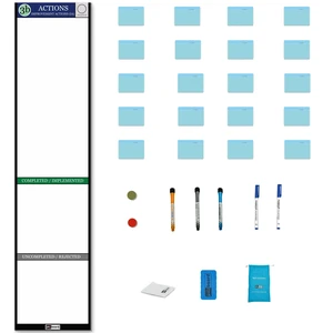 PMXBOARD Kaizen Actions Board Set, 8.8 x 38 in Magnetic Dry-Erase Board, 20 Action Cards, 5 Markers and Eraser PMXBOARD Kaizen Actions Board Set, 8.8 x 38 in Magnetic Dry-Erase Board, 20 Action Cards, 5 Markers and Eraser