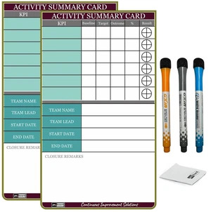 PMXBOARD Kaizen Summary Magnetic Cards Set, 2 Reusable Magnetic Cards for Baseline, Target, Actual and Percent Improvement, Markers and Cleaning Cloth PMXBOARD Kaizen Summary Magnetic Cards Set, 2 Reusable Magnetic Cards for Baseline, Target, Actual and Percent Improvement, Markers and Cleaning Cloth