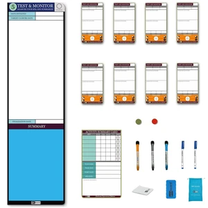 PMXBOARD Kaizen Test and Monitor Board Set, 10.75 x 38 in Magnetic Dry-Erase Board, 8 KPI Cards, Summary Card, 5 Markers, Eraser and Cloth PMXBOARD Kaizen Test and Monitor Board Set, 10.75 x 38 in Magnetic Dry-Erase Board, 8 KPI Cards, Summary Card, 5 Markers, Eraser and Cloth