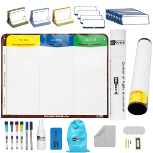 PMXBOARD Magnetic Kanban Board Flex Set, 4 Column, 39.3 x 23.1 in Rollable Magnetic Dry-Erase Board with 64 Magnetic Cards, Headline Magnets, Markers and Mounting Hardware PMXBOARD Magnetic Kanban Board Flex Set, 4 Column, 39.3 x 23.1 in Rollable Magnetic Dry-Erase Board with 64 Magnetic Cards, Headline Magnets, Markers and Mounting Hardware