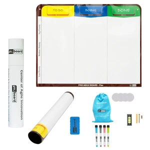PMXBOARD 3 Column Magnetic Kanban Board Flex, 29.5 x 23.1 in Thin Rollable Magnetic Dry-Erase Board Only, Markers, Cleaning Set and Mounting Kit PMXBOARD 3 Column Magnetic Kanban Board Flex, 29.5 x 23.1 in Thin Rollable Magnetic Dry-Erase Board Only, Markers, Cleaning Set and Mounting Kit