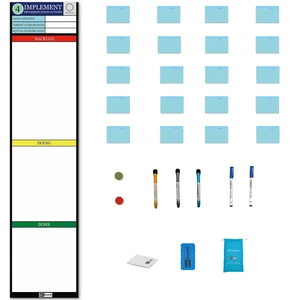 PMXBOARD Kaizen Implementation Board Set, 8.8 x 38 in Magnetic Dry-Erase Board, 20 Action Plan Cards, 5 Markers and Eraser PMXBOARD Kaizen Implementation Board Set, 8.8 x 38 in Magnetic Dry-Erase Board, 20 Action Plan Cards, 5 Markers and Eraser