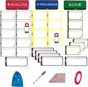 Home Kanban Set, Full Kanban Set for Individual Use at Home, Office and School. Full Agile Magnetic Cards Set and Accessories, 39 Pieces Full Kanban Set