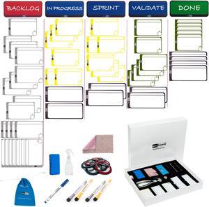 Basic Physical Kanban Board and Physical Scrum Board Magnetic Cards Full Toolset for Home, Office, School. Premium Agile Management Set for Scrum & Kanban & Lean