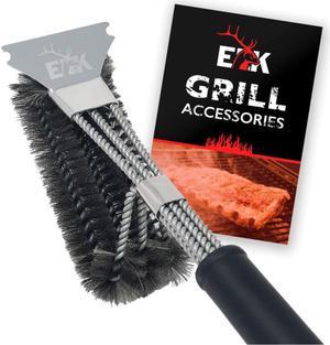 ELK Grill Brush and Scraper BBQ Brush Set, Safe 17" Stainless Steel Woven Wire 3 in 1 Bristle Grill Cleaning Brush