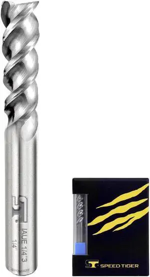 SPEED TIGER IAUE Carbide Square End Mill for Aluminum Applications - High Feed U-Type Design - for Roughing and Finishing - 3 Flute - IAUE1/4"3 - Made in Taiwan (5 Pieces, 1/4")
