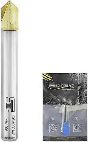 SPEED TIGER Chamfer End Mill - CNC Carving Bits, V Groove, 90 Degree, 1/4"Shank 2"OVL for Wood/Alloy Steels/Hardened Steels-Made in Taiwan(1 Piece, 90 Degree)