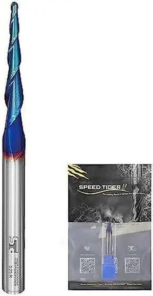 SPEED TIGER Carbide Tapered End Mill- CNC Carving Bits, Ball Tip R0.25, 1/4"Shank 3"OVL for Wood/Alloy Steels/Hardened Steels-Made in Taiwan