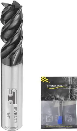 SPEED TIGER IPVE Carbide Square End Mill for Stainless Steel - Unequal Flute Spacing & Helix Design - Anti-Vibration - 4 Flute - IPVE1/4"4 - Made in Taiwan (1 Piece, 1/4")
