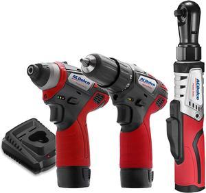 ACDelco ARW12103-K11 G12 Series 12V Cordless Li-ion ¼ Impact Driver, 3/8 Drill Driver & Brushless Ratchet Wrench Combo Tool Kit with 2 Batteries