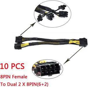 Original 10 pcs 8pin PCI Express to Dual PCIE 8 (6+2) pin Power Cable Graphics Card PCI-E GPU Power Data Cable Splitter 22cm