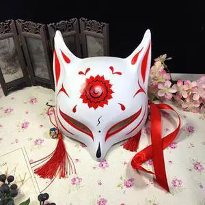 Fox Cosplay Mask for Party Masquerade Ball Kabuki Kitsune Costume Masks Halloween Mask(A)