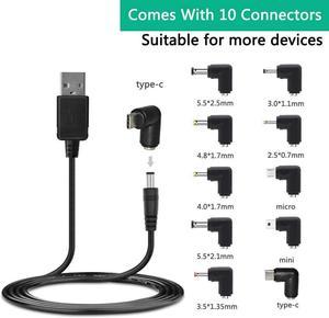 USB to 5.5*2.1mm Universal Dc Power Adapter Cable Charging Cord with 10 Connectors for Router Keybaord USB HUB Mini Fan Speaker