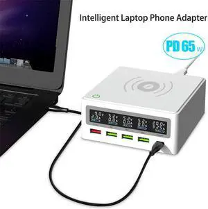 Universal Qi Wireless Charger 4 USB Ports QC 3.0 Fast Charger 20V 3.25A 65W USB Type C  Adapter for Macbook for Laptops