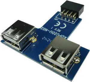 Motherboard USB 2.0 9Pin Female to 2 Port A Female Adapter Converter PCB Board Card Extender Internal PC Case