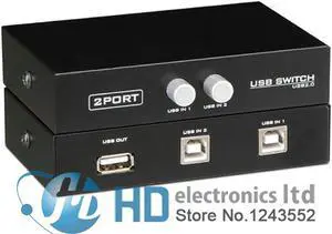 2 Ports USB 2.0 Sharing Switch Switcher Adapter Box For PC Scanner Printer