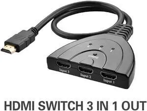 3 Port 1080P HDMI 3 in 1 Out HDMI AUTO Switch Switcher Splitter Hub with Cable for HDTV DVD