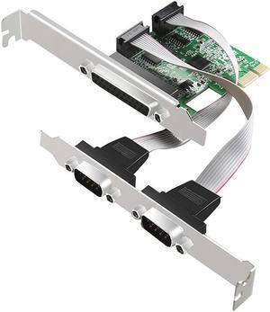 DIEWU 2 PORTS RS-232 Serial Port COM & DB25 Printer Parallel Port LPT to PCI-E PCI Express Card Adapter Converter asix ax99100