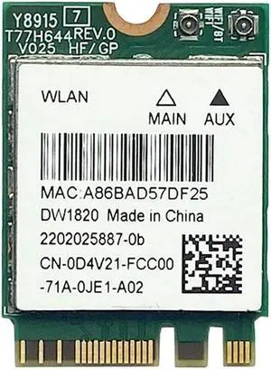 DW1820 QCNFA344A Wireless Network Card 2.4G+5G Dual-Band Gigabit Bluetooth 4.1 NGFF Network Card Supports 802.11AC