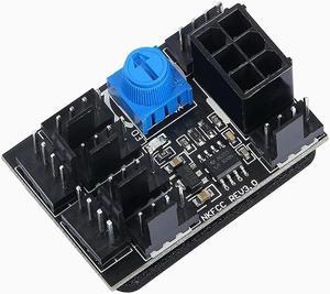 3-Pin 4-Pin Fan Adapter PWM PC Case Cooling Fan Hub 8-Way Splitter 12V Speed Controller with 6-Pin Power Port