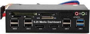 5.25"PC Media Dashboard Multi-Function Front Panel 2-Port USB 3.0 +6-Port + USB2.0 All In 1 Card Reader + eSATA+ SATA+Auido Port