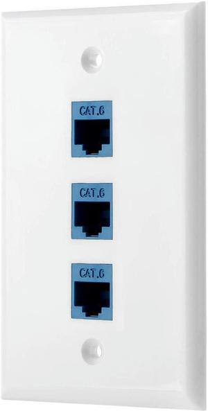 1Pack 3-Port Ethernet Wall Plate, RJ45 Wall Plate with RJ45 Keystone Inline Coupler Insert,Cat6 Keystone Jack Wall Plate