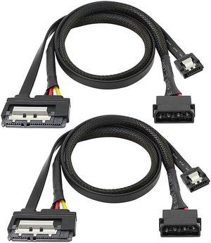 2 Pcs SATA 6G Data Cable, SATA Power 2-In-1 Extension Cord,LP4 IDE to SATA 15P Female with Serial ATA III 7 Pin Female