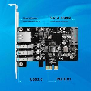 MAIWO 3 Port USB3.0 Expansion Card PCIE X1 To 5GBPS Hub Docking Station RJ45 Gigabit Ethernet 1000Mbps Desktop Adapter Converter