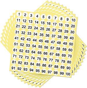 100 Sheets Number Labels Stickers 1-100 Numbers Round Stickers 0.4 Inch Small Self-Adhesive Number Labels for Office