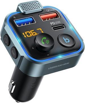 Car Bluetooth 5.0 FM Transmitter , Car Mp3 Player Radio Music Adapter Charger, Supports Hands-Free Siri Google Assistant