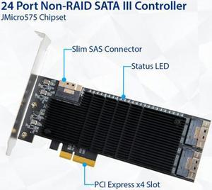 IOCREST PCIe gen3 x4 to 24 Ports 6G SATA III 3.0 Controller Non Raid Expansion Card Low Profile Bracket cable sata 1 to 8