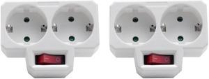 Socket Adapter, Double Plug for Socket, Double Socket with Switch 3800W for Office, Home or Travel, EU Plug (2 Pack)