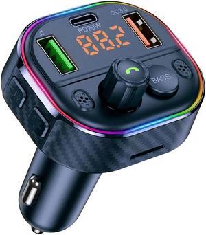 Car Bluetooth 5.1 FM Transmitter, Bluetooth Car Adapter with Handsfree Call Siri Assistant, Colorful Backlit Voltmeter
