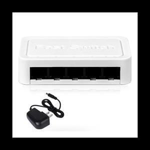 Mini 5 Port Network Switch Ethernet Switch Internet Splitter Desktop 10/100/1000Mbps RJ45 Hub, Gigabit White, US Plug