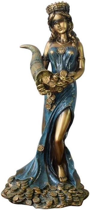 Blindfolded Fortuna Statue Ancient Greek Roman Goddess of Fortune Vintage Blue Luck Sculpture Luck Decorations for Home