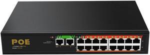 16 Port 100M+2 Port Gigabit POE Switch Network Switch LAN Switching HUB Adapter Unmanaged Switch US Plug