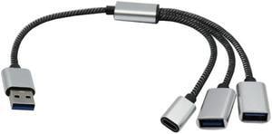 USB 2.0 Adapter Cable, 1 Male to 3 Female Port Splitter with USB C for LaptopS     USB 2.0 Adapter Cable, 1 Male to 3 Female Port Splitter with USB C for LaptopS