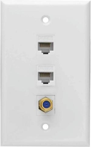 Ruth's sister 3X Ethernet Coax Wall Plate,2 Port Cat6 RJ45 Keystone And 1 Port F Type Connector Coax Keystone Female To Female