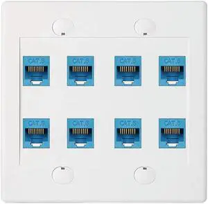 Ruth's sister Ethernet Wall Plate 8 Port - Double Gang Cat6 RJ45 Keystone Jack Network Cable Faceplate Female To Female - Blue