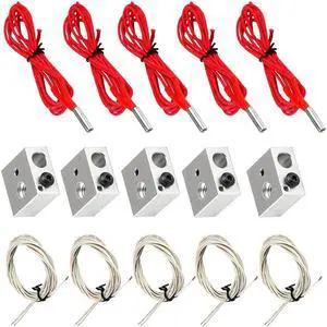 Ruth's sister 5Pcs Aluminum Heater Block For MK7 / MK8 3D Printer NTC 3950 100K Thermistor 12V 40W 620 Ceramic Cartridge Heater