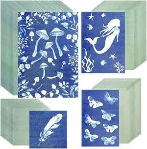 Ruth's sister 48 Sheets Blue Type Paper Kit 4 Size Solar Printing Paper Solar Drawing Paper Sensitive Natural Printing Paper
