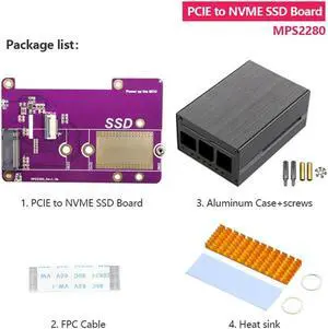 Ruth's sister PCIE M.2 NVME 2280 2230 2242 Gen3 SSD HAT Expansion Board+Case+SSD Heat Sink For Raspberry Pi 5 Durable Easy Install Easy To Use