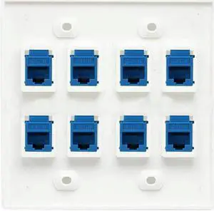 Ruth's sister 3X Ethernet Wall Plate 8 Port - Double Gang Cat6 RJ45 Keystone Jack Network Cable Faceplate Female To Female - Blue