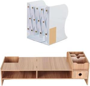 Ruth's sister 1Pcs Desktop Monitor Stand Computer Screen Riser & 1Pcs Telescopic Folding Bookshelf Metal Appearance Bookshelf