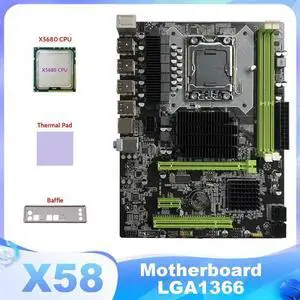 Ruth's sister X58 Motherboard LGA1366 Computer Motherboard Support DDR3 ECC Memory Support RX Graphics Card With X5680 CPU+Thermal Pad