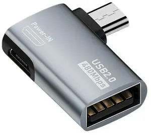 4K OTG Cable Adapter Power Supplied Micro-USB to USB with Angle Design. Suitable for Tablet, TV(Right)-AB01