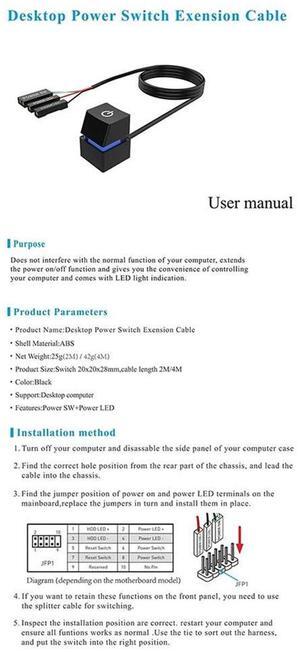 Computer Desktop Switch Colorful LED PC Motherboard External Start Power on/Off Button Extension Cable for Office A-AB01
